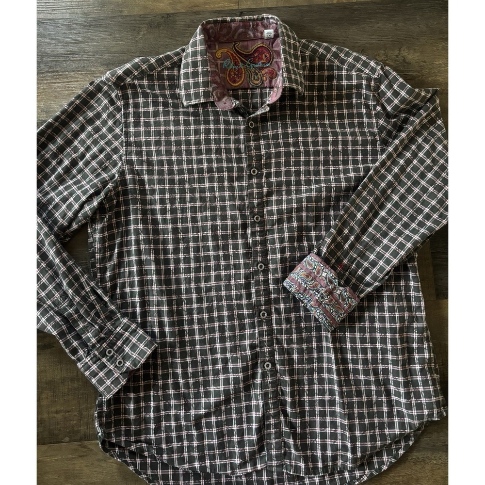 Robert Graham Plaid Button Up Flip Cuff Gray & Red XL